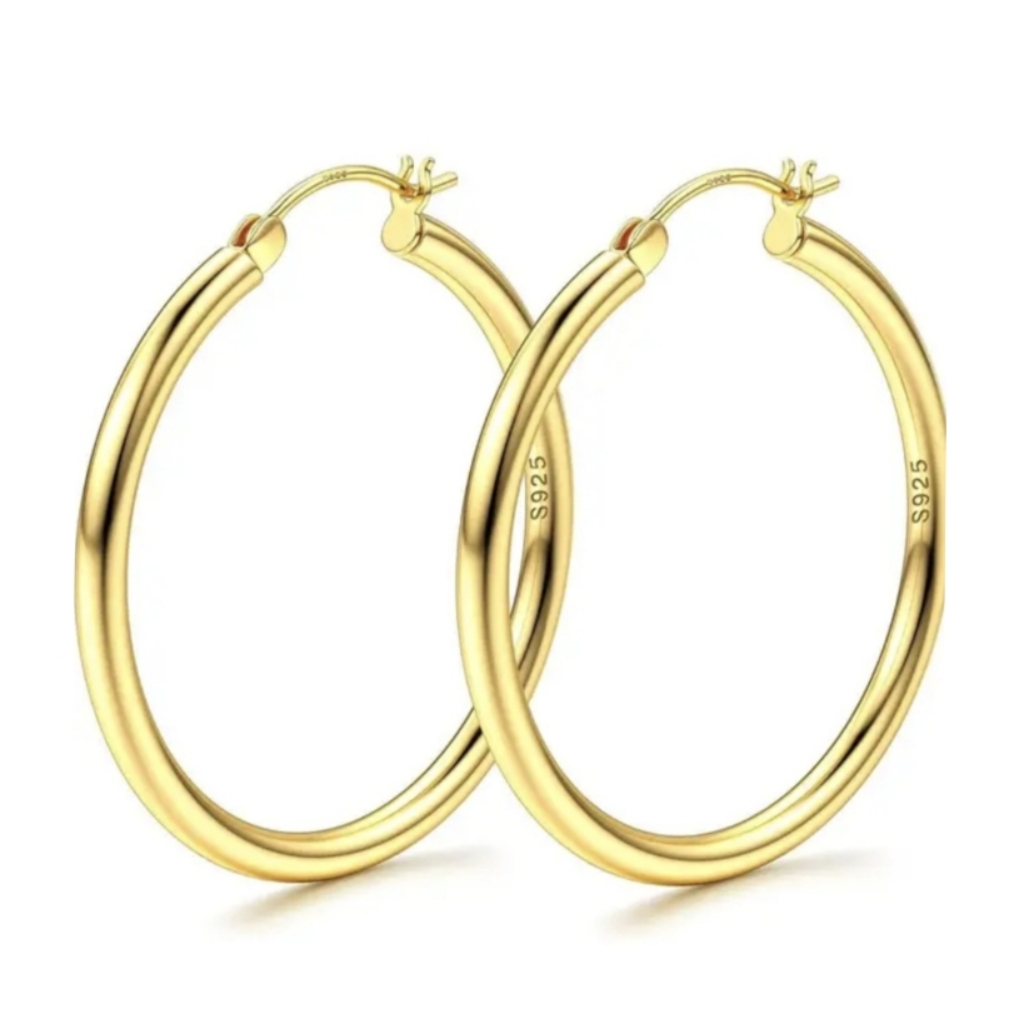 Gold Sterling Hoop Earrings 22$